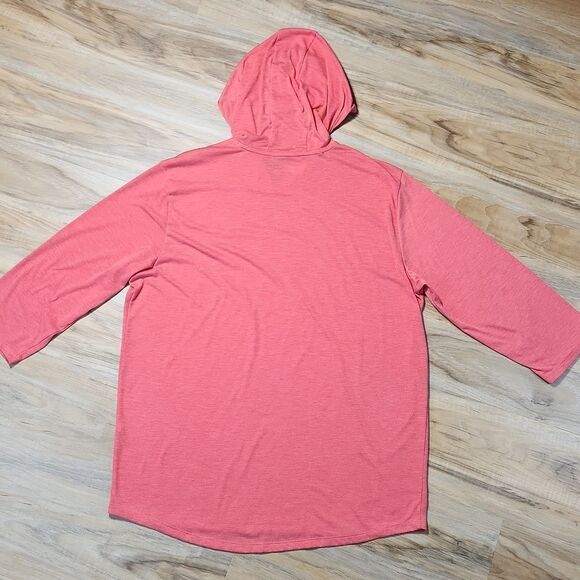 🔺️Under Armour Red Lightweight Hooded Athletic 3/4 Sleeve Top Large - Picture 2 of 10